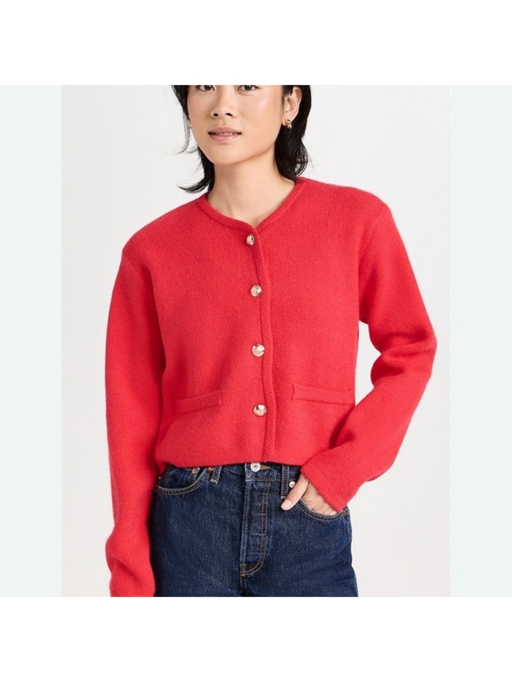 Line & Dot Red Button-Down Cardigan